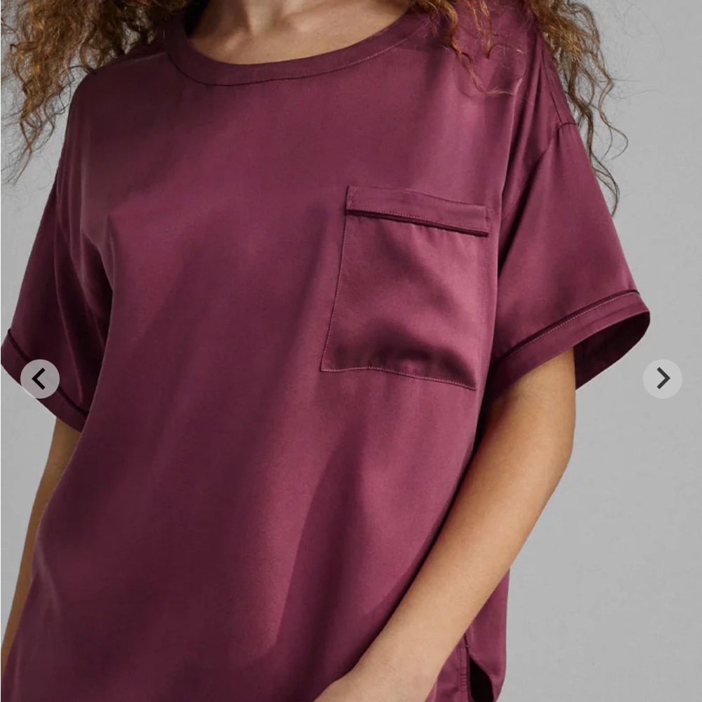 Lunya washable silk piped tee set in Calliope wine and winter rose